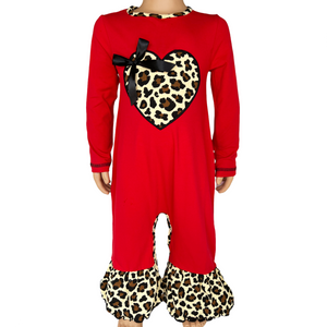 Baby Girls Leopard Valentines Holiday Heart Romper Outfit One Piece