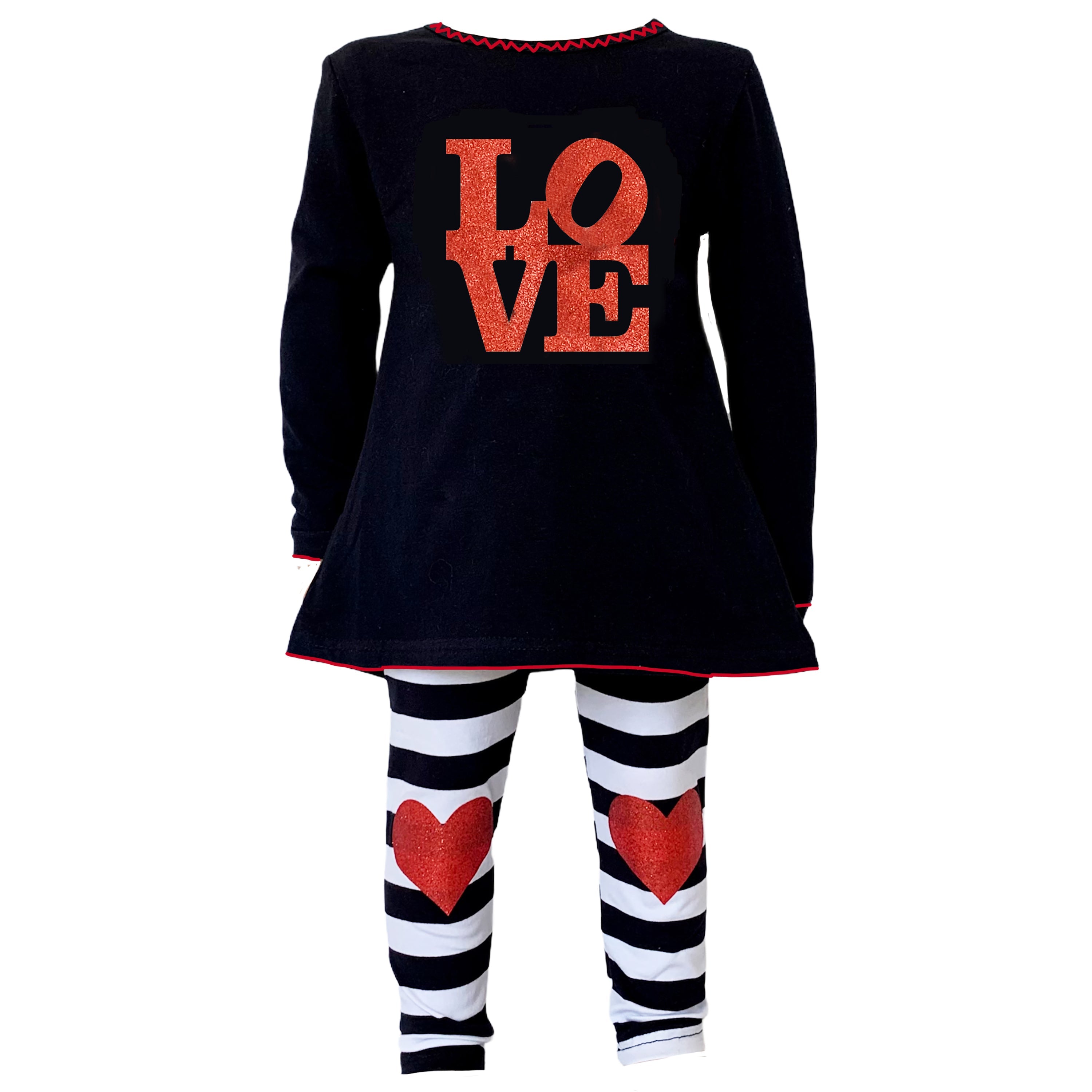 Girls Winter LOVE Heart Holiday Dress Tunic & Leggings Set Outfit