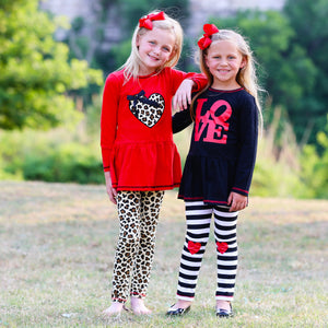 Girls Winter Leopard Heart Holiday Dress Tunic & Leggings Set Outfit