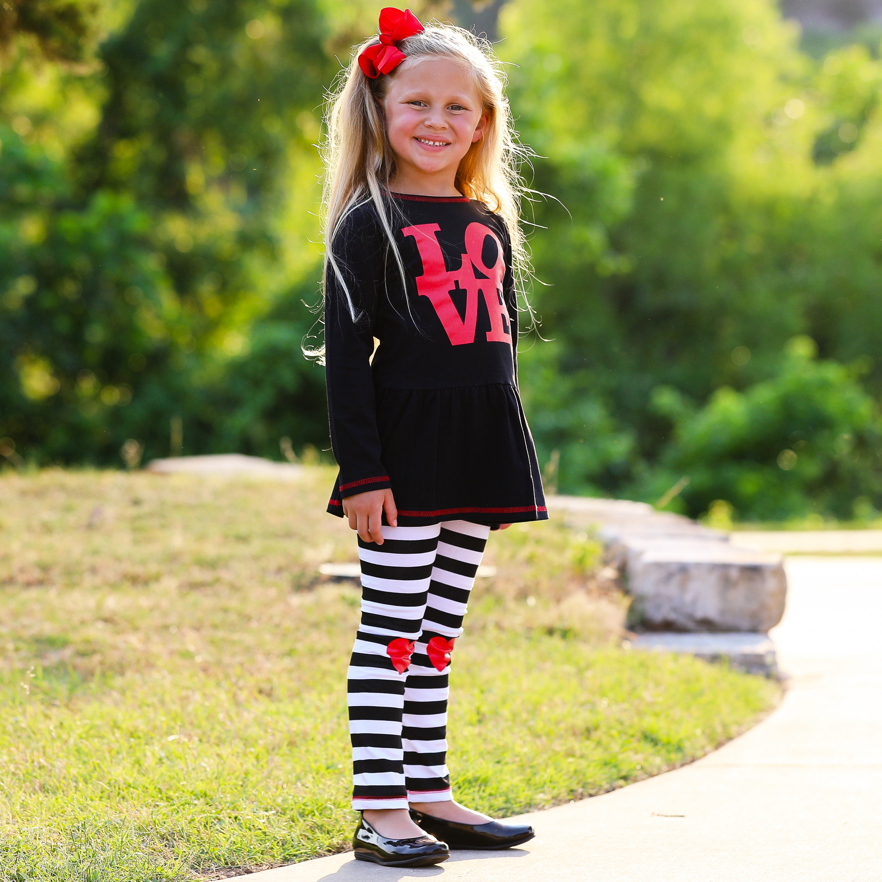 Girls Winter LOVE Heart Holiday Dress Tunic & Leggings Set Outfit