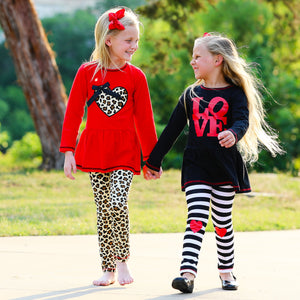 Girls Winter Leopard Heart Holiday Dress Tunic & Leggings Set Outfit