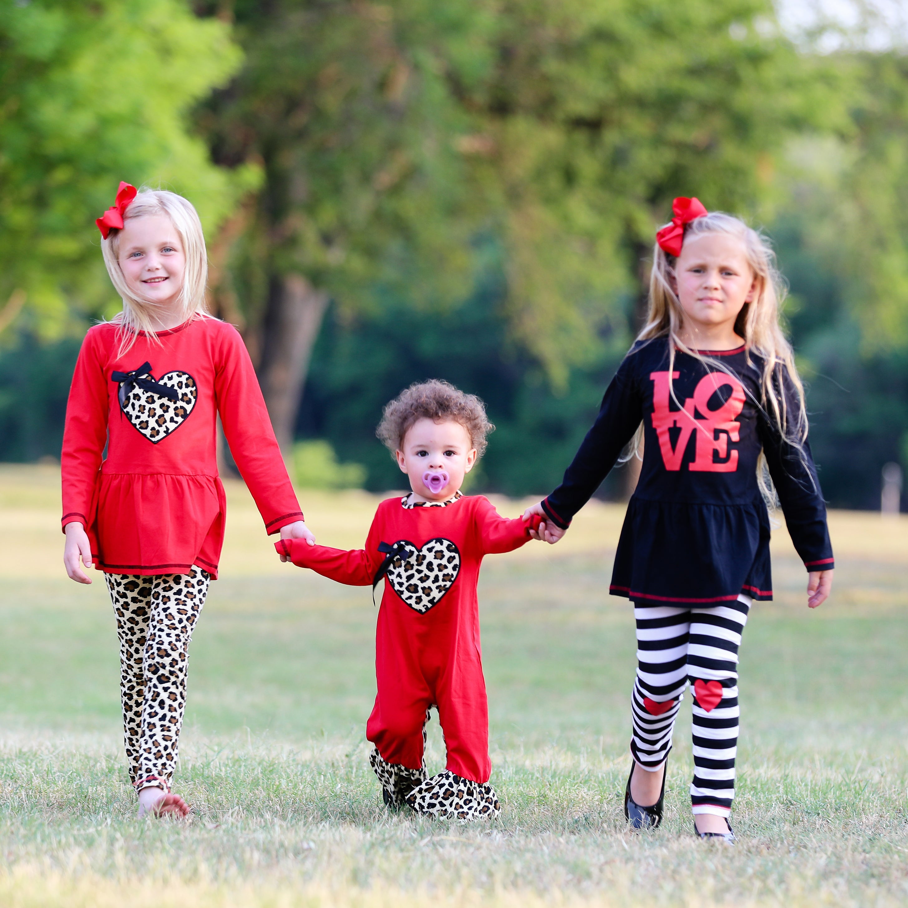 Girls Winter Leopard Heart Holiday Dress Tunic & Leggings Set Outfit