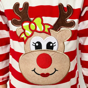 Baby/Toddler Girls Boutique Christmas Reindeer Red Striped Romper