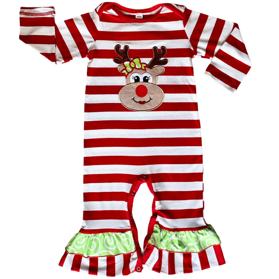 Baby/Toddler Girls Boutique Christmas Reindeer Red Striped Romper