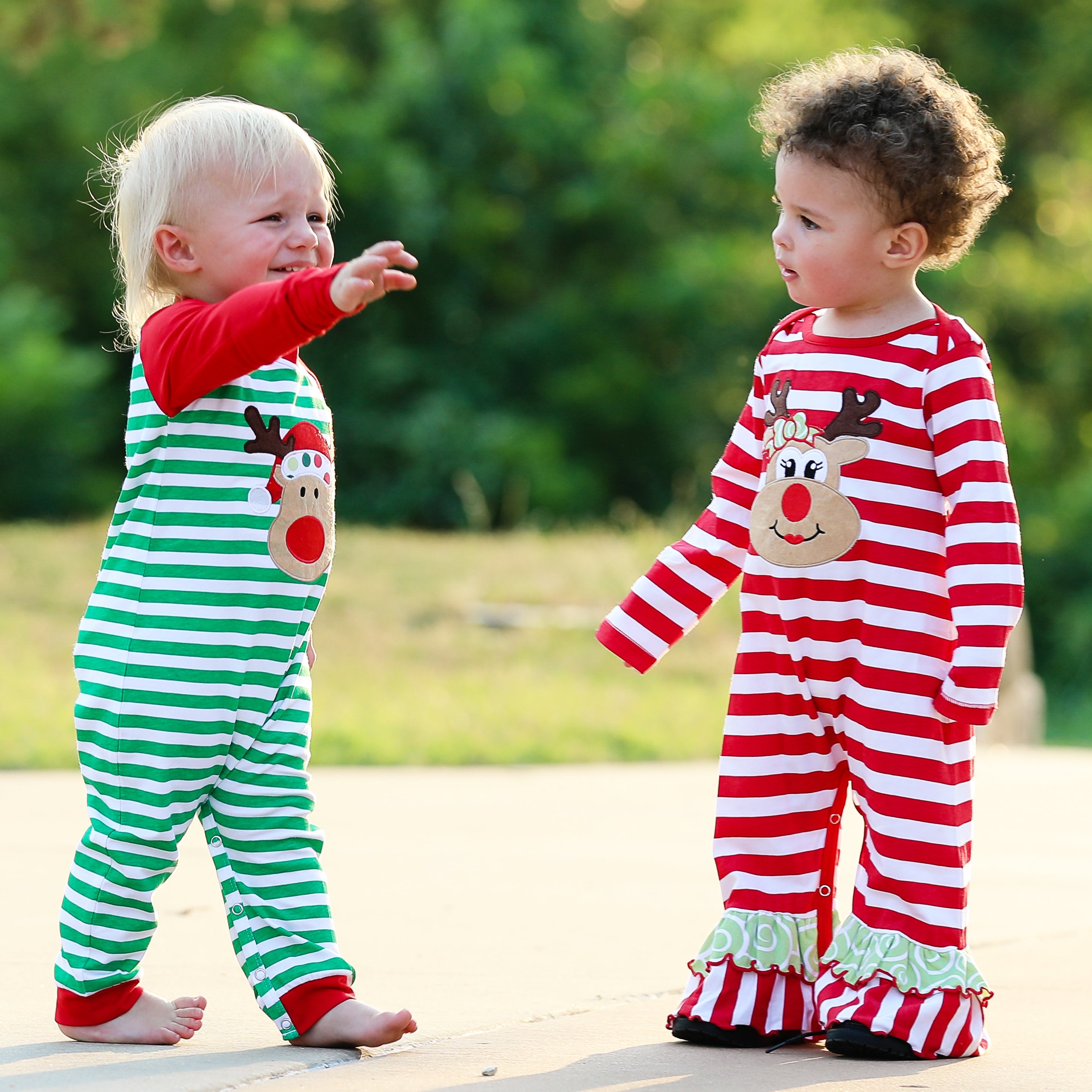 Baby/Toddler Girls Boutique Christmas Reindeer Red Striped Romper