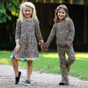 Girls Leopard Ruffle Hoodie 2 Pc Fashion Track Suit