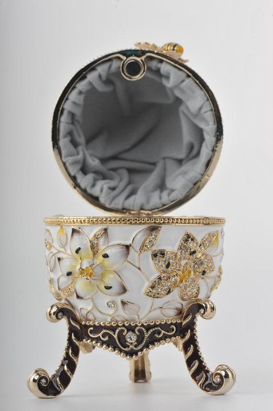 White Faberge Egg with Bees and Flowers-2