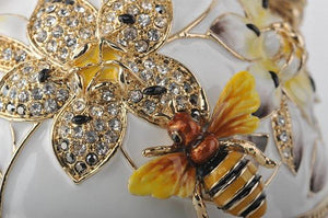 White Faberge Egg with Bees and Flowers-3