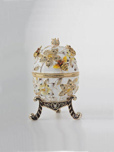 White Faberge Egg with Bees and Flowers-6