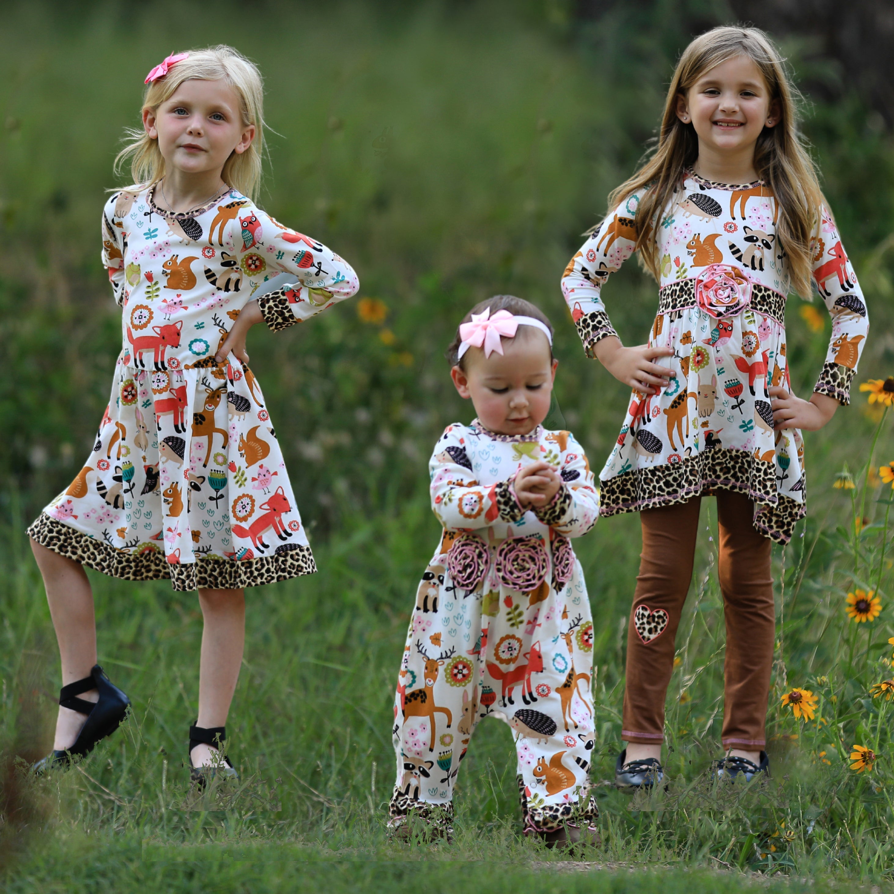 Little & Big Girls Long Sleeve Boutique Forest Friends Fall Dress