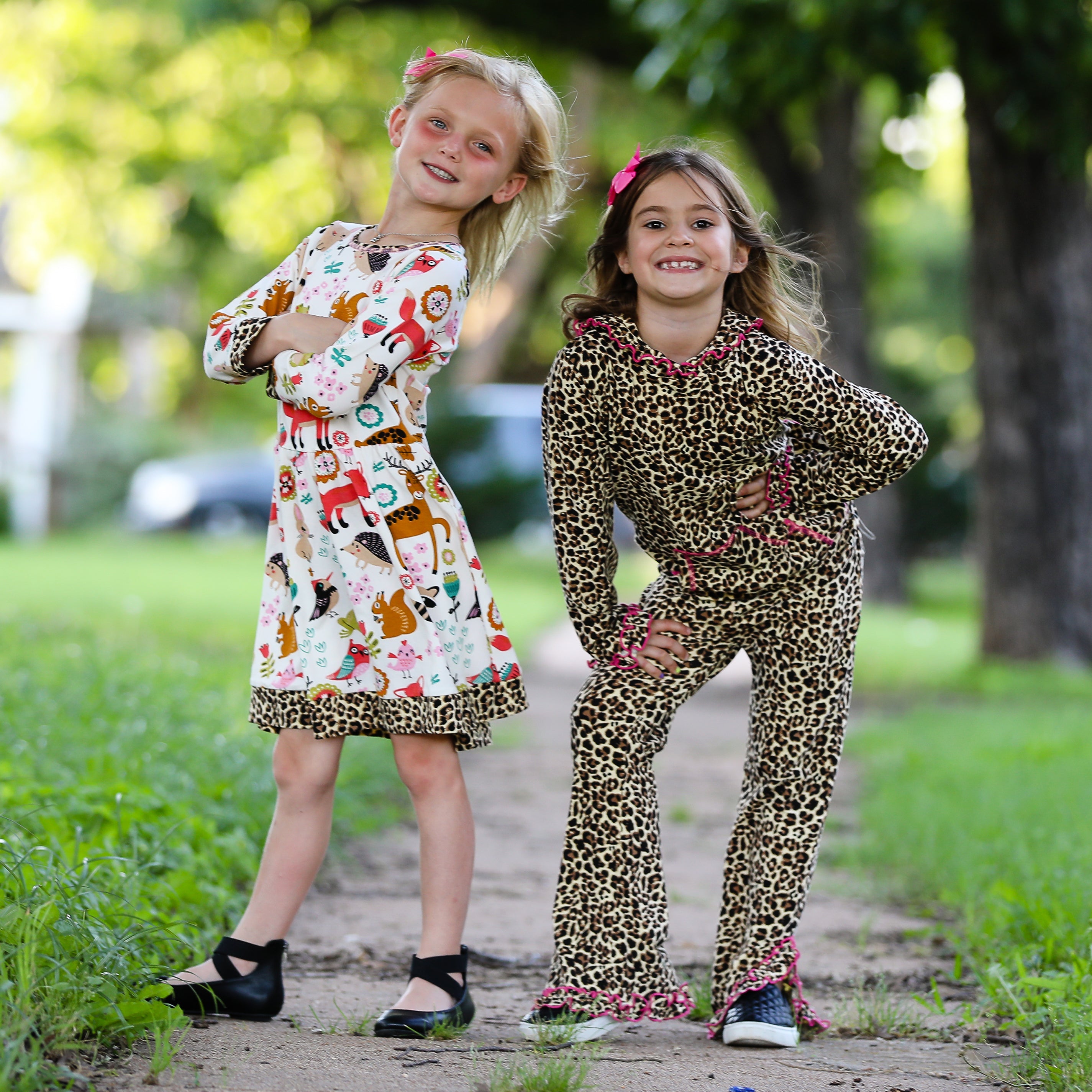 Little & Big Girls Long Sleeve Boutique Forest Friends Fall Dress