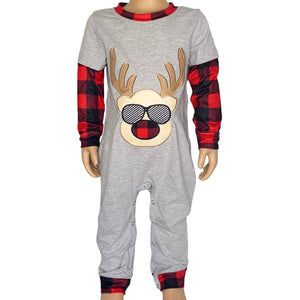 Ltd Baby Boys Holiday Christmas Reindeer Plaid Cotton Romper