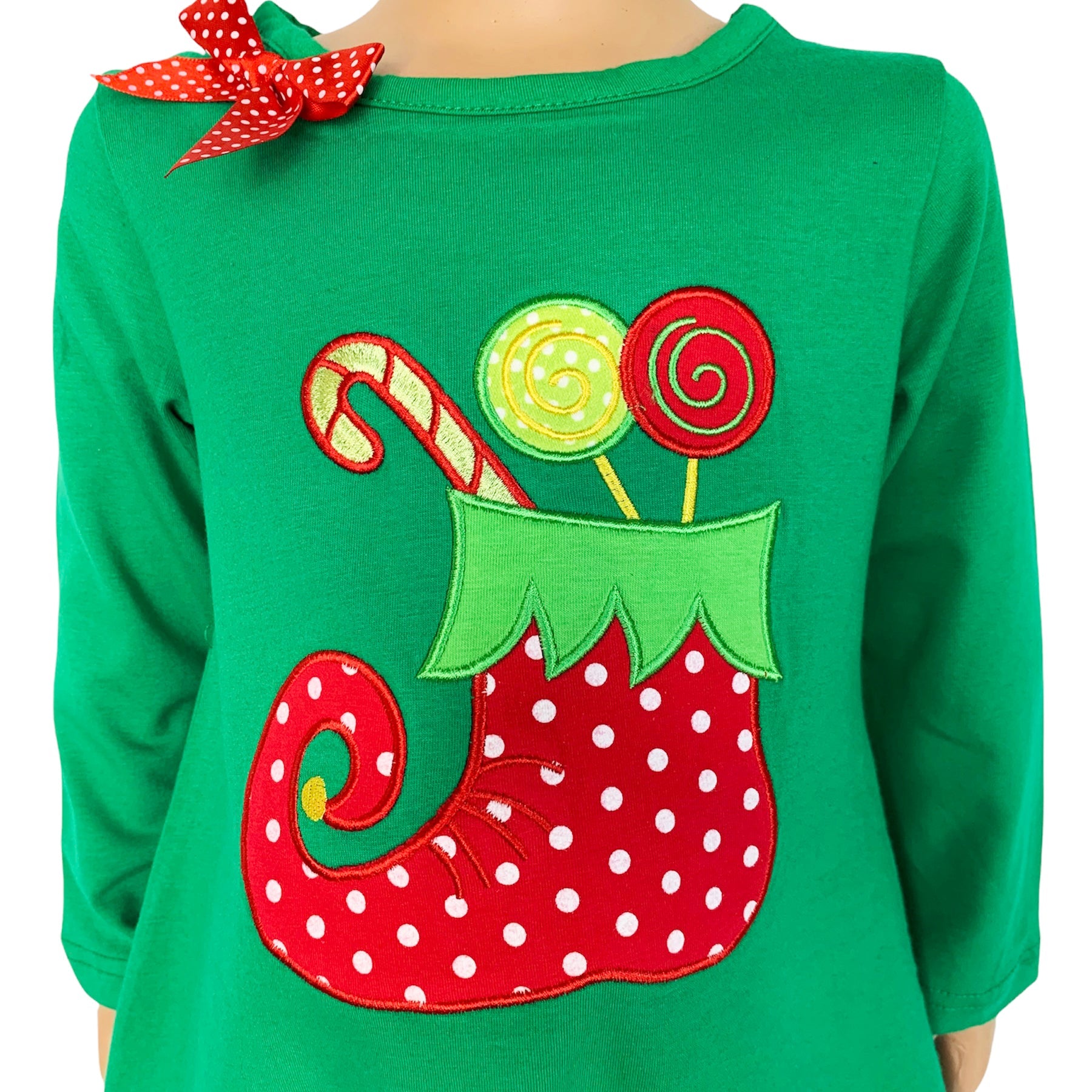 LTD Girls Christmas Holiday Elf Stocking Top & Stripe Pants Outfit Set