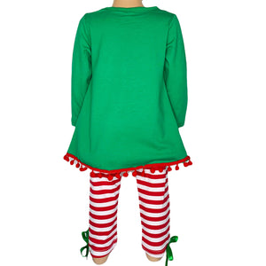 LTD Girls Christmas Holiday Elf Stocking Top & Stripe Pants Outfit Set