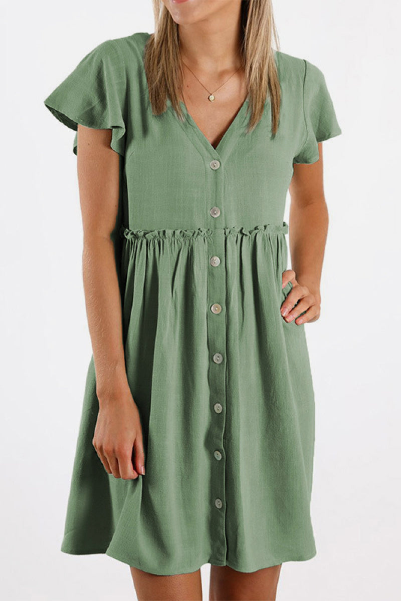 Buttoned Empire Waist Babydoll Dress