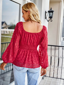 Applique Balloon Sleeve Peplum Blouse