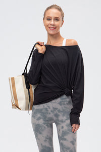 Exposed Seam Boat Neck Long Sleeve Yoga Tee