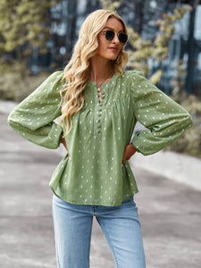 Printed Half Button Gathered Detail Blouse