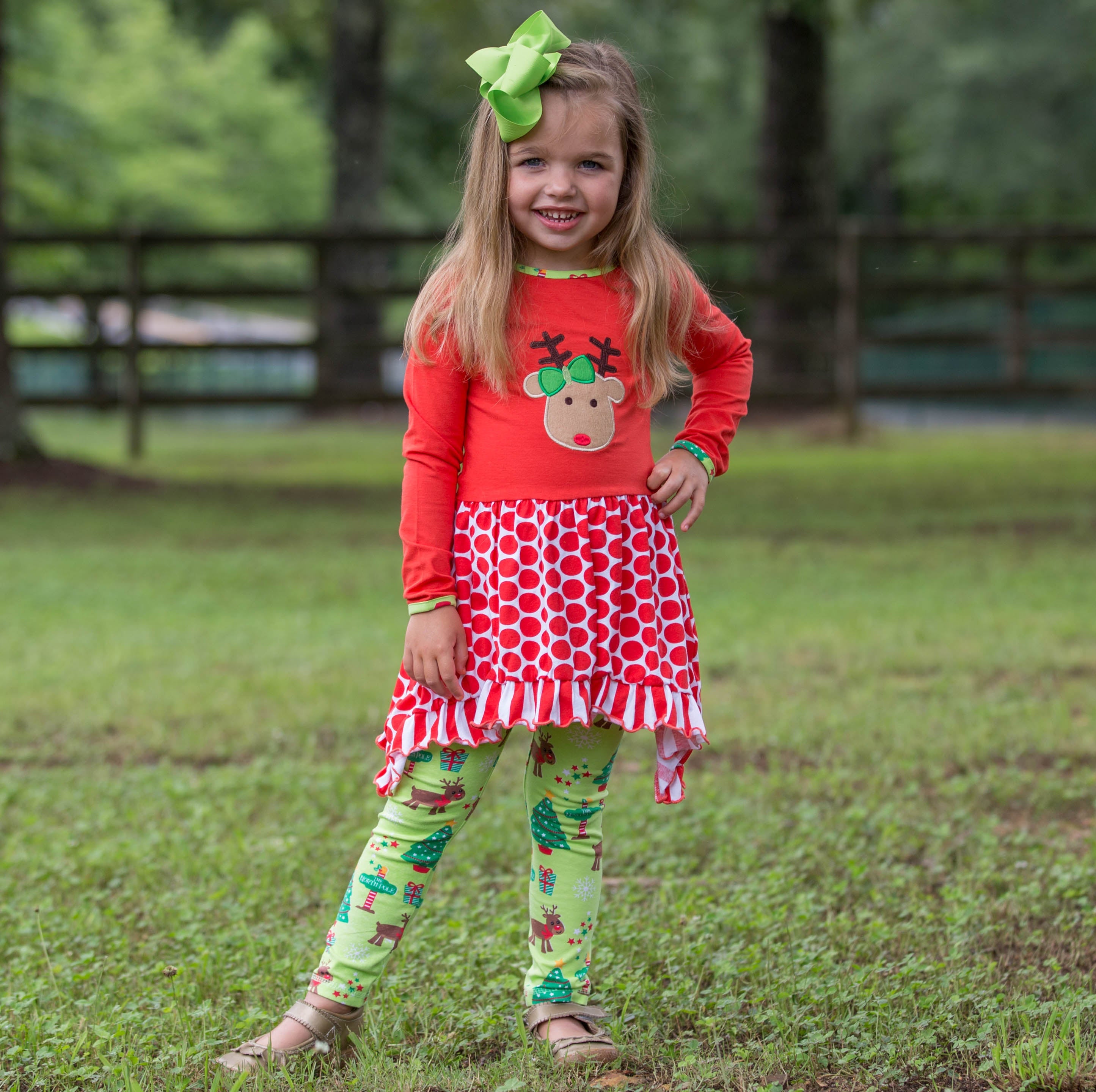 Girls Christmas Reindeer Tunic and Holiday Legging Set