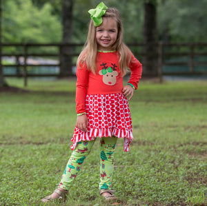 Girls Christmas Reindeer Tunic and Holiday Legging Set