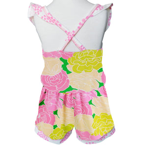 Big Little Girls Pink Bloom Floral Polka Dots Shorts Jumpsuit Summer One Piece Outfit