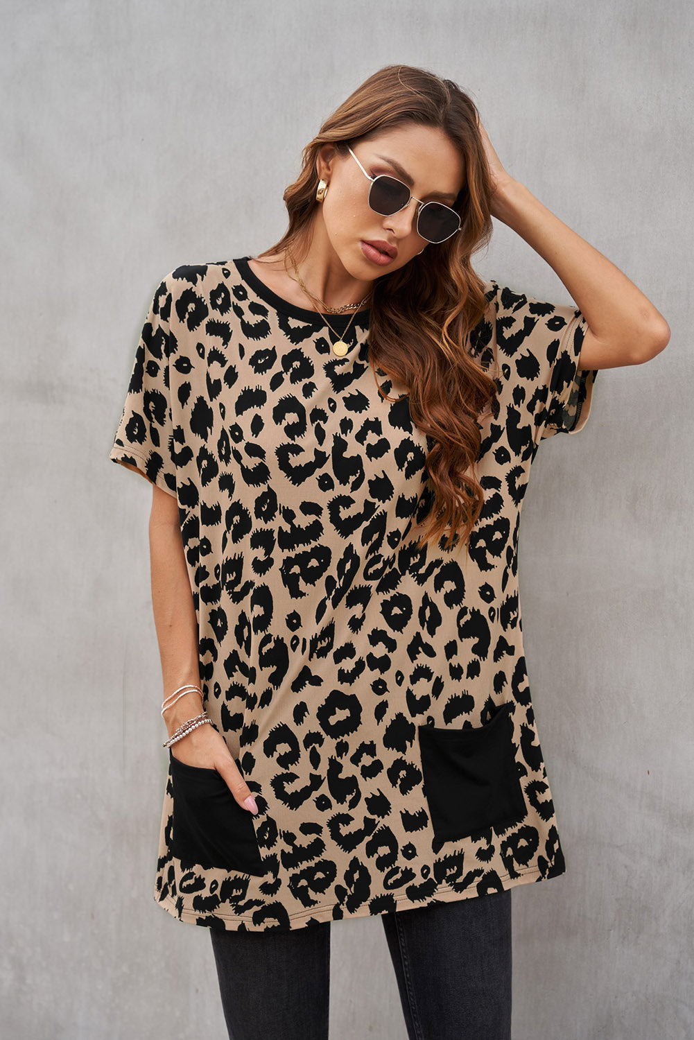 Leopard Pocketed T-Shirt Dress - 99fab 