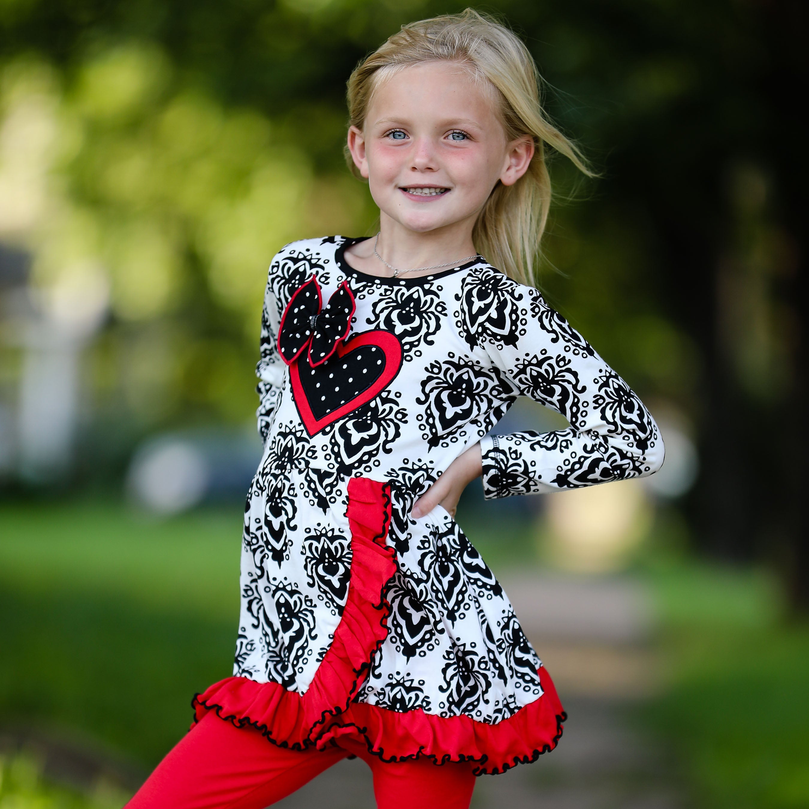 Girls Winter Damask Valentine's Heart Holiday Dress Tunic & Leggings Set sz 2/3T-9/10