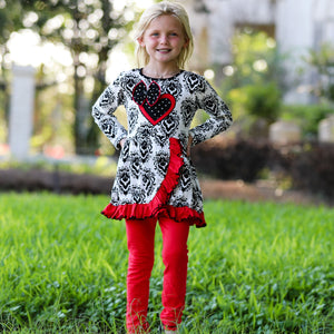 Girls Winter Damask Valentine's Heart Holiday Dress Tunic & Leggings Set sz 2/3T-9/10