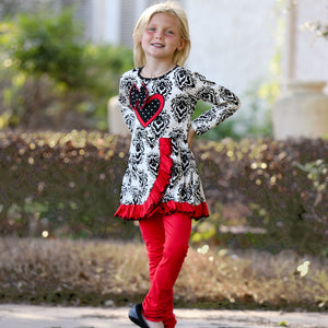 Girls Winter Damask Valentine's Heart Holiday Dress Tunic & Leggings Set sz 2/3T-9/10