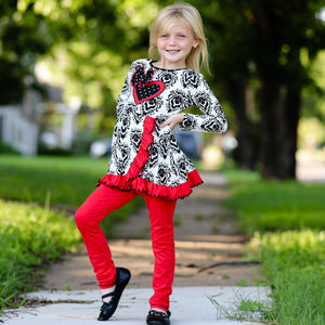 Girls Winter Damask Valentine's Heart Holiday Dress Tunic & Leggings Set sz 2/3T-9/10