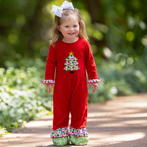 Baby Girls Red & White Christmas Tree Romper Outfit