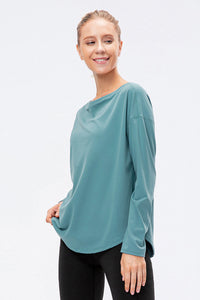 Exposed Seam Boat Neck Long Sleeve Yoga Tee