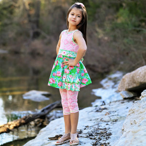 Little Toddler Big Girls' Floral Dress Leggings Boutique Clothing Set Spring Summer