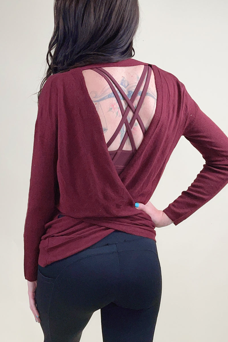 Burgundy Reversible Cross Over Tunic Sweater