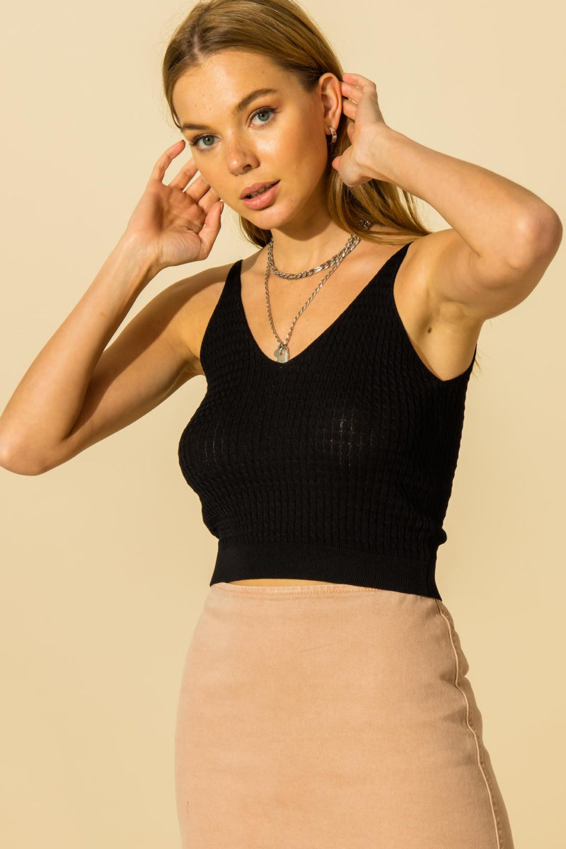 V-Neck Knit Cami Top - 99fab 