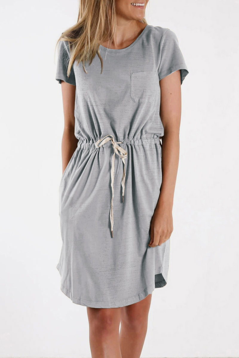 Pocketed Drawstring Waist Dress