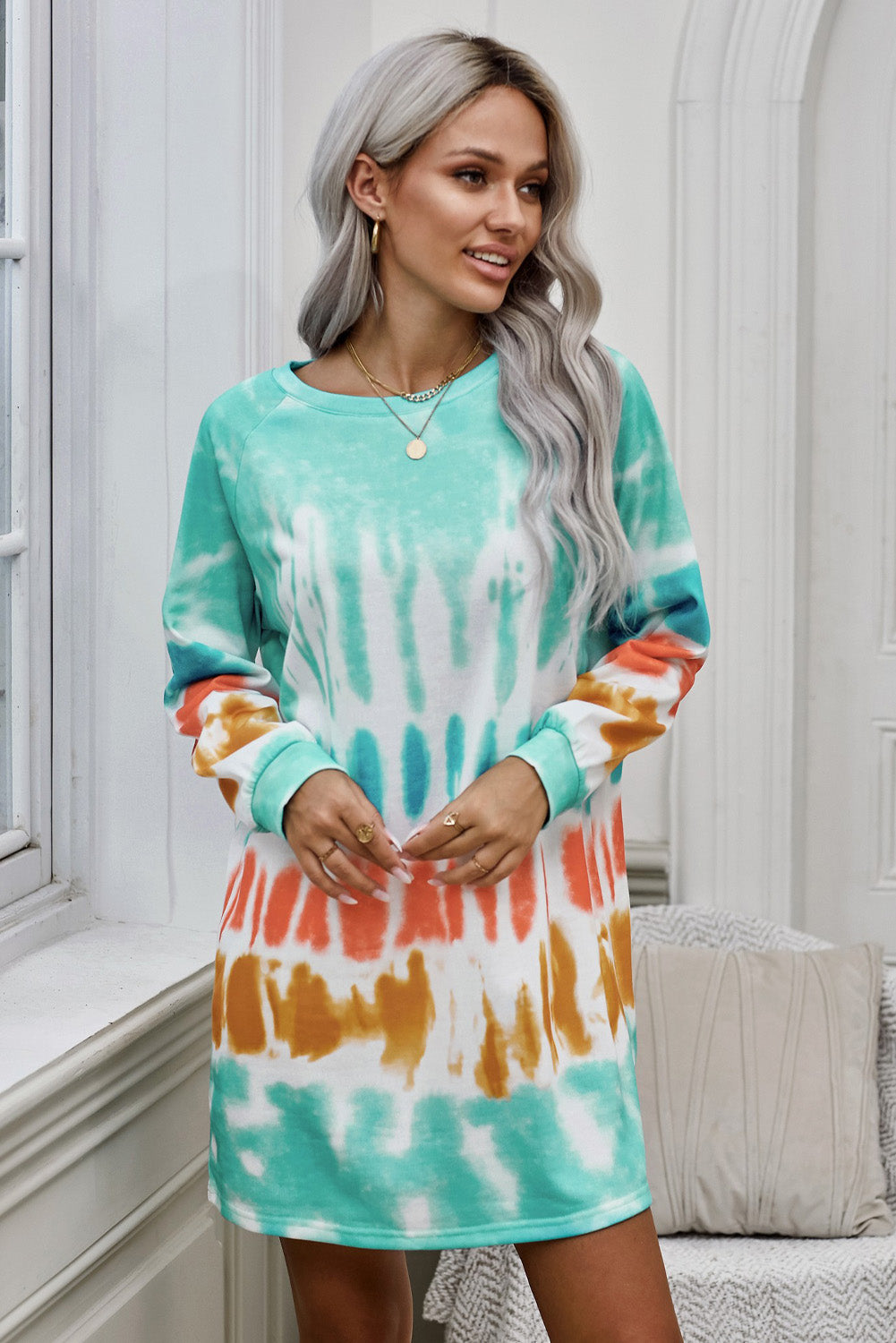 Tie Dye Long Sleeve Sweatshirt Dress