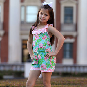 Little Big Girls Jumpsuit Shabby Chic Floral Spring Summer Romper Sizes 2/3T - 11/12