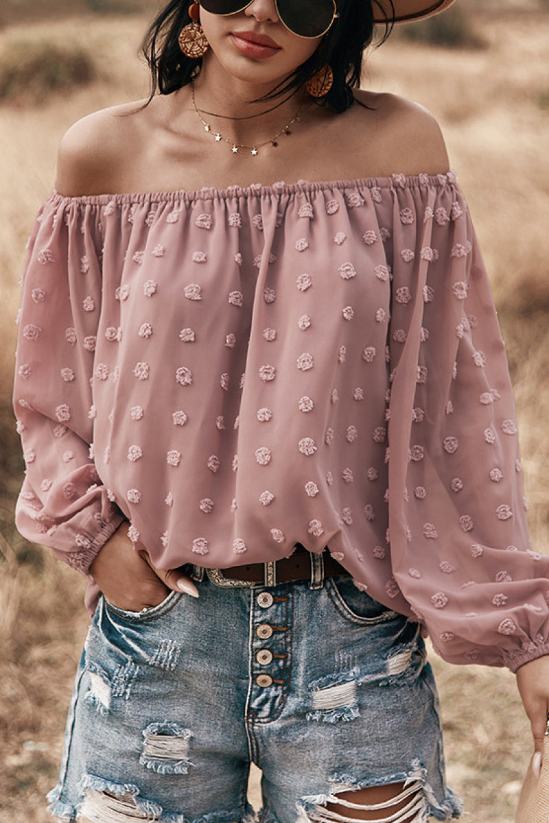 Off Shoulder Embroidered Polka Dot Top