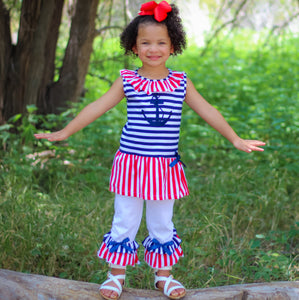 Girls Boutique Patriotic Sailor Outfit Tunic and Capri Leggings