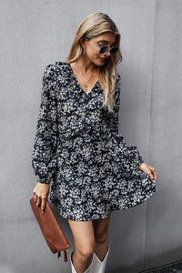 Dainty Floral Ruffled V-Neck Dress