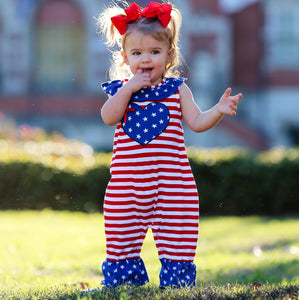 Fourth of July I Heart America Flag Baby Girls' Romper Holiday Onesie