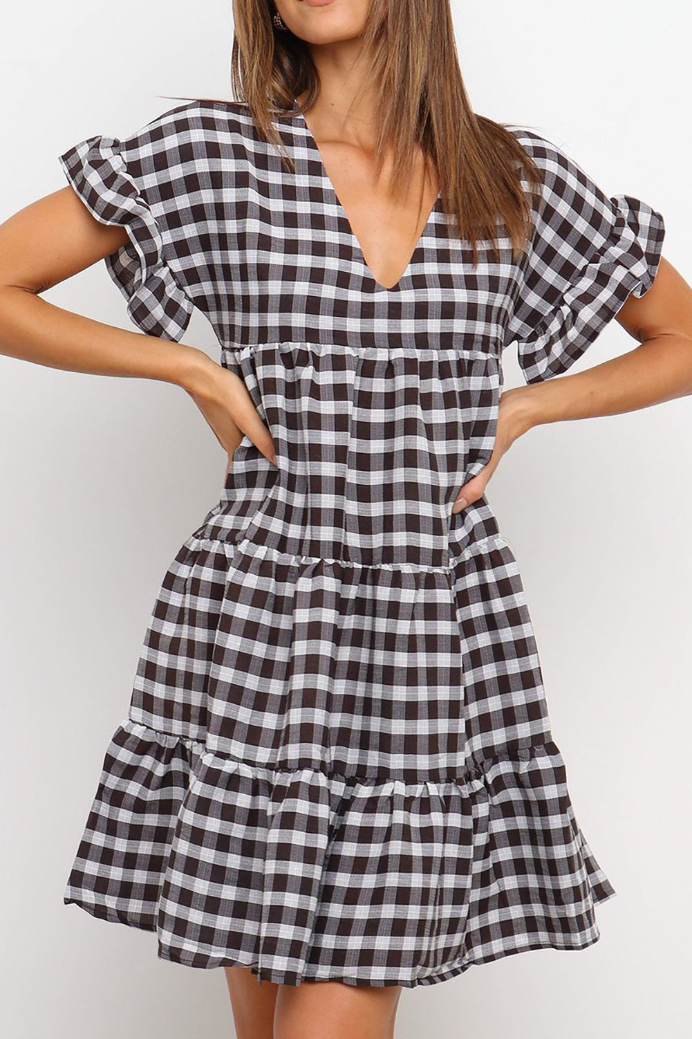 Ruffled Plaid Tiered Swing Dress - 99fab 