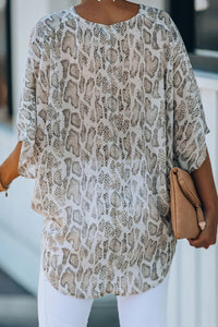 Animal Print Draped Sleeves Top