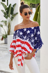 Flag Print Off Shoulder Blouse