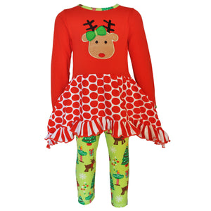 Girls Christmas Reindeer Tunic and Holiday Legging Set