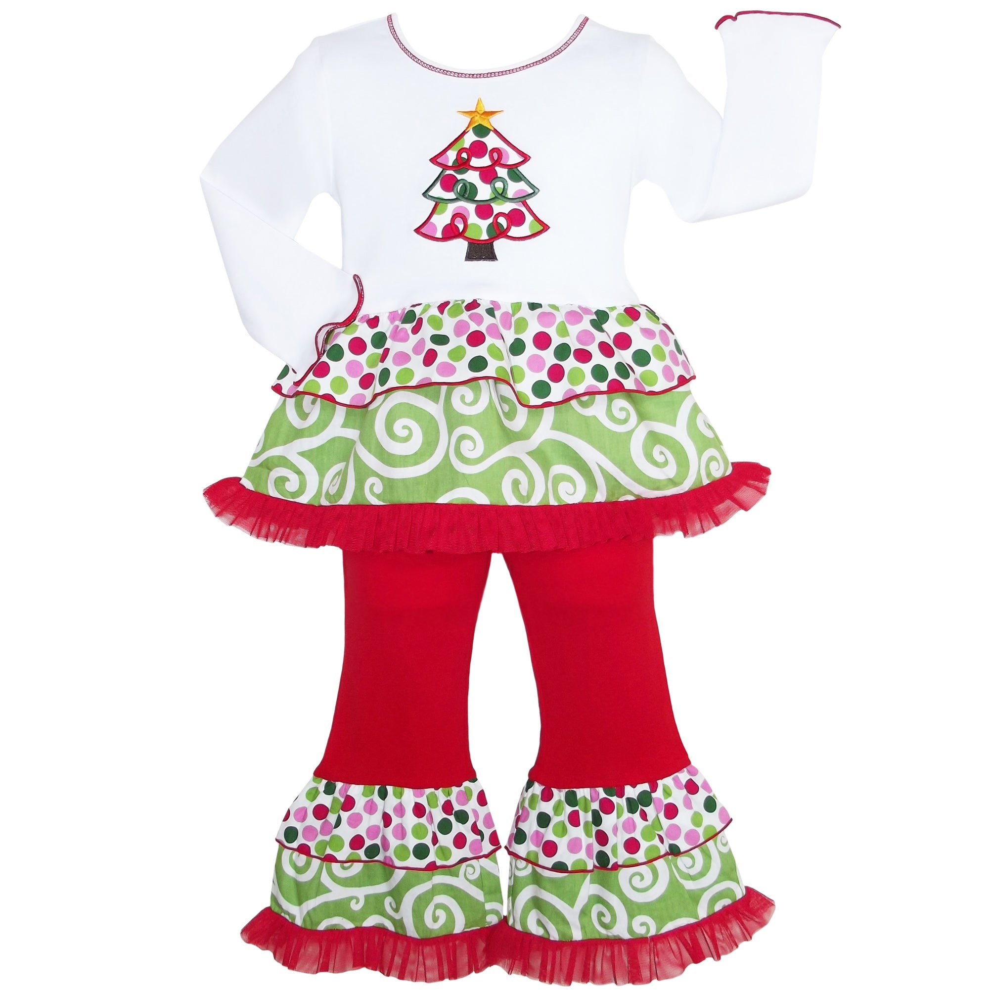 Girls Boutique Polka Dot & Swirl Christmas Tree Clothing Set