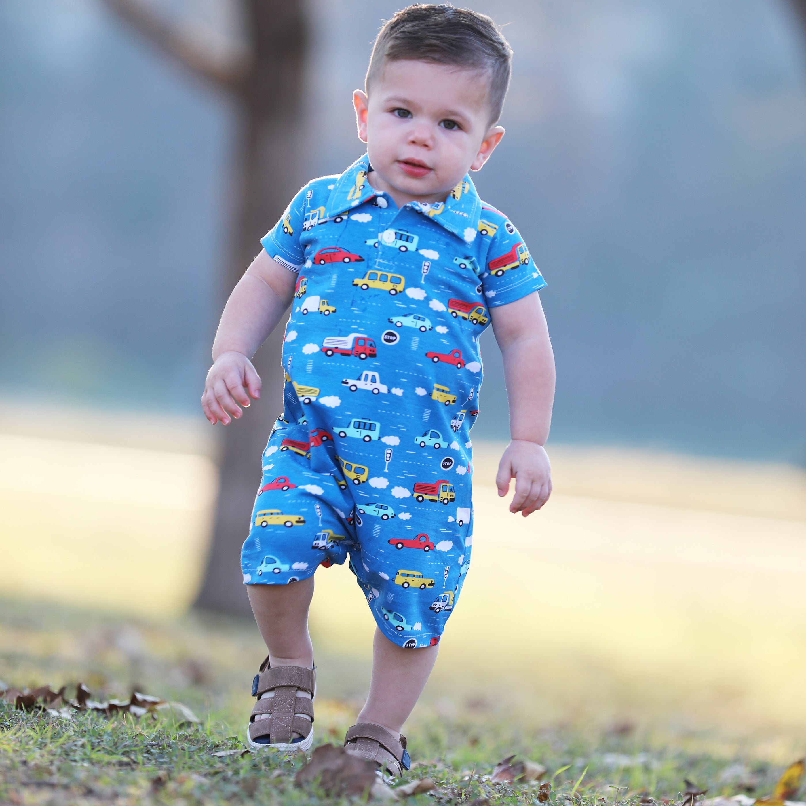 Automobile Cars Trucks Spring Collar Baby Boys Romper Toddler Jumpsuit