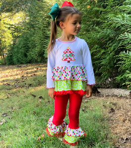 Girls Boutique Polka Dot & Swirl Christmas Tree Clothing Set