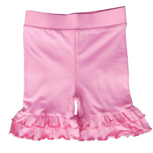 Girls Pink Stretch Cotton Knit RuffleButts Shorts Baby/Toddler
